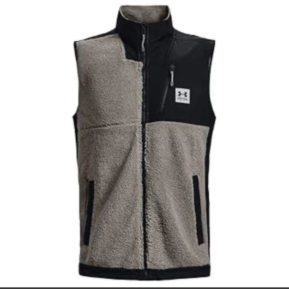 Under Armour Men's Black and Tan Sherpa Vest Boucle Medium Pewter